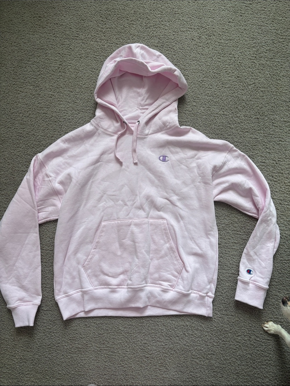 Champion Light Pink Pullover Hoodie with Embroidered Logo
